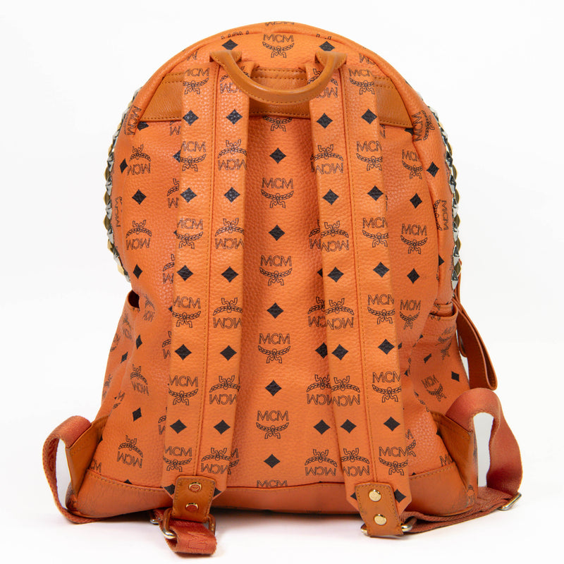 MCM Visetos Orange Canvas Side Stud Large Stark Backpack