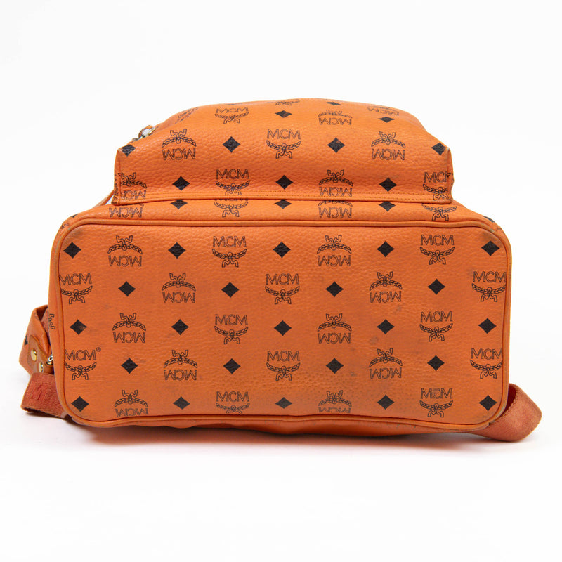 MCM Visetos Orange Canvas Side Stud Large Stark Backpack