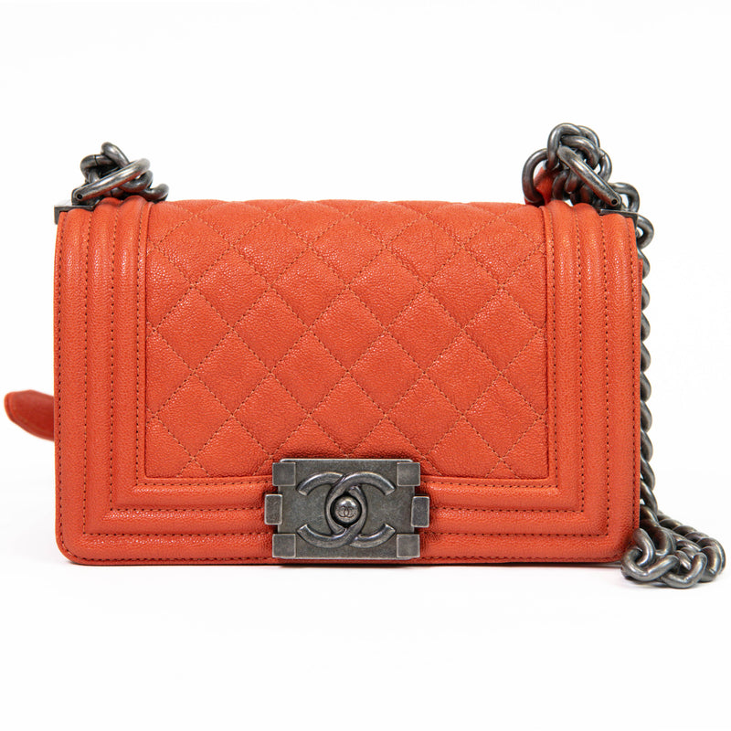 Chanel Orange Caviar Leather Boy Bag Mini Crossbody Bag