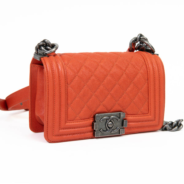 Chanel Orange Caviar Leather Boy Bag Mini Crossbody Bag