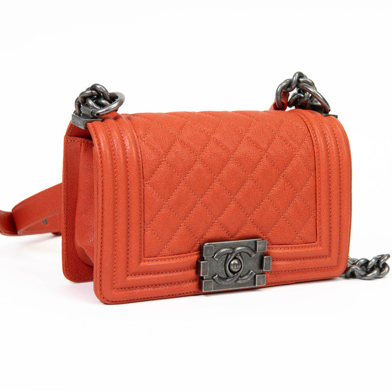 Chanel Orange Caviar Leather Boy Bag Mini Crossbody Bag