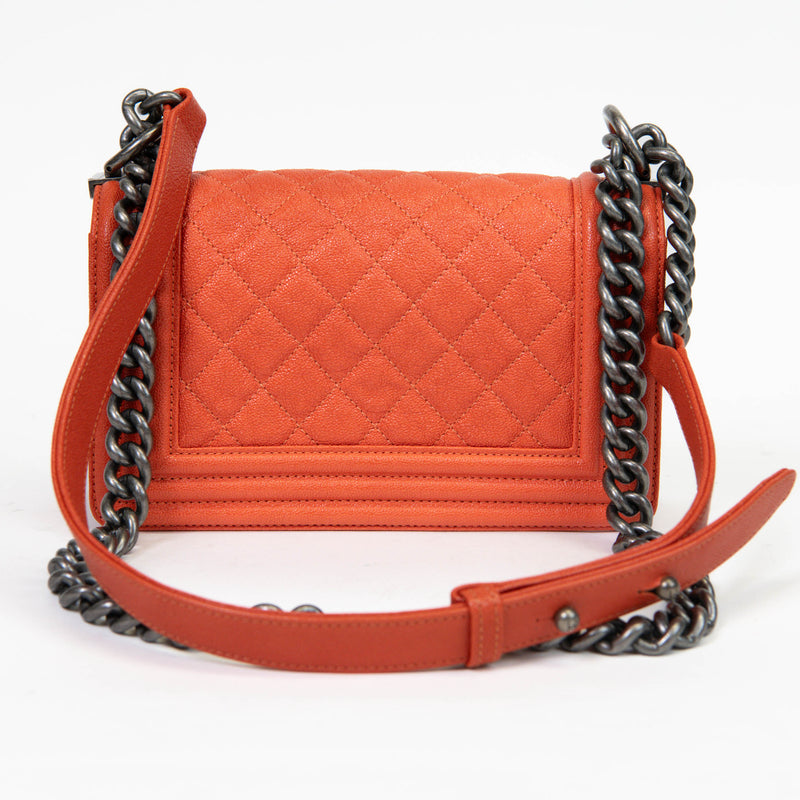 Chanel Orange Caviar Leather Boy Bag Mini Crossbody Bag