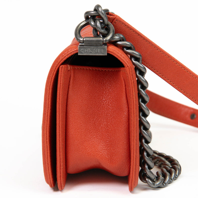 Chanel Orange Caviar Leather Boy Bag Mini Crossbody Bag