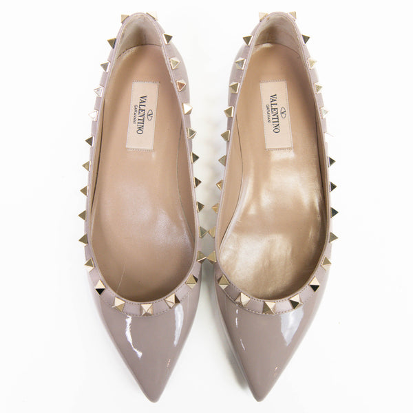 Valentino Garavani Nude Patent Rockstud Ballerina Flats 36