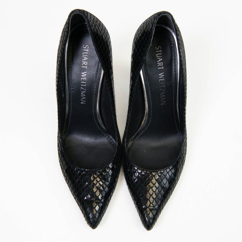 Stuart Weitzman Black Embossed Patent Leather Pumps Size 6