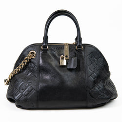 Carolina Herrera Black Leather Embossed Shoulder Bag