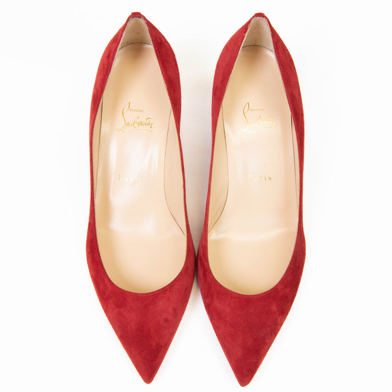 Christian Louboutin Women's Pointed Toe Red Suede Wedge Sole Pumps 40.5