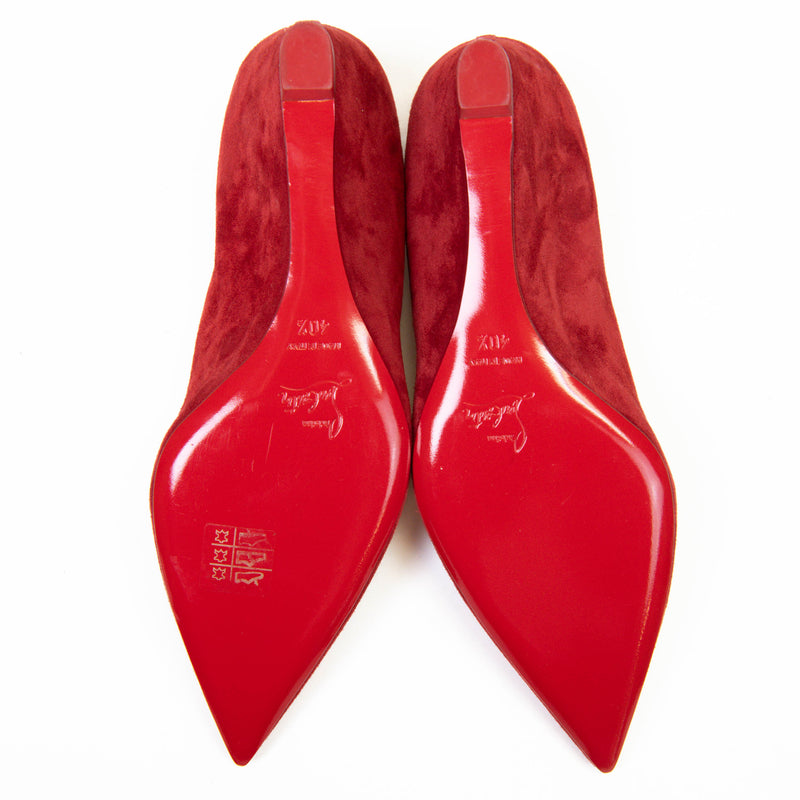 Christian Louboutin Women's Pointed Toe Red Suede Wedge Sole Pumps 40.5