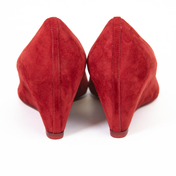 Christian Louboutin Women's Pointed Toe Red Suede Wedge Sole Pumps 40.5