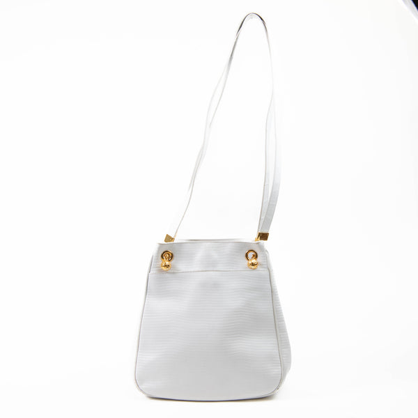 Vintage Bottega Veneta White Lizard Embossed Leather Marco Polo Shoulder Bag