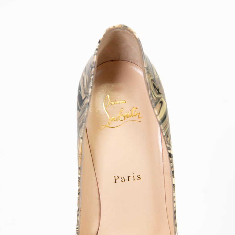 Christian Louboutin Grey Patent Marble Swirl Pigalle Follies 100 Pumps 38