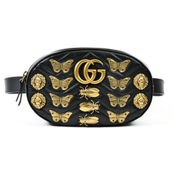 Calfskin Black Matelasse Animal Studs GG Marmont Belt Bag