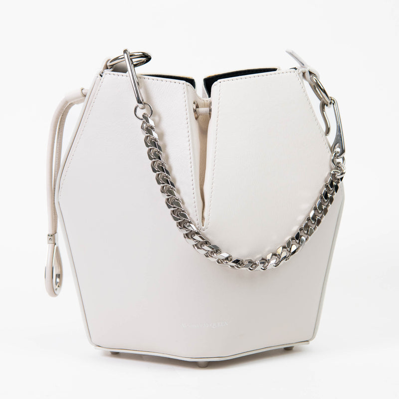 Alexander McQueen Small White Leather Bucket Bag