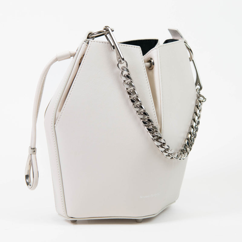 Alexander McQueen Small White Leather Bucket Bag