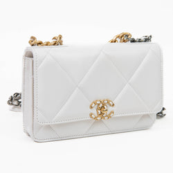 Chanel White Lambskin Quilted Chanel 19 Wallet On Chain