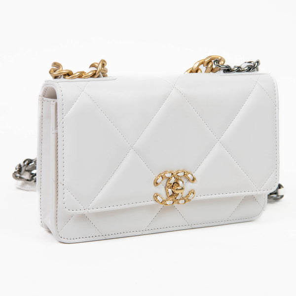 Chanel White Lambskin Quilted Chanel 19 Wallet On Chain