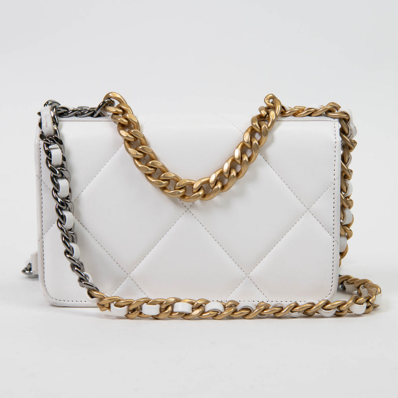 Chanel White Lambskin Quilted Chanel 19 Wallet On Chain