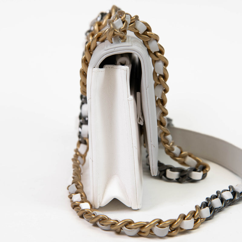 Chanel White Lambskin Quilted Chanel 19 Wallet On Chain