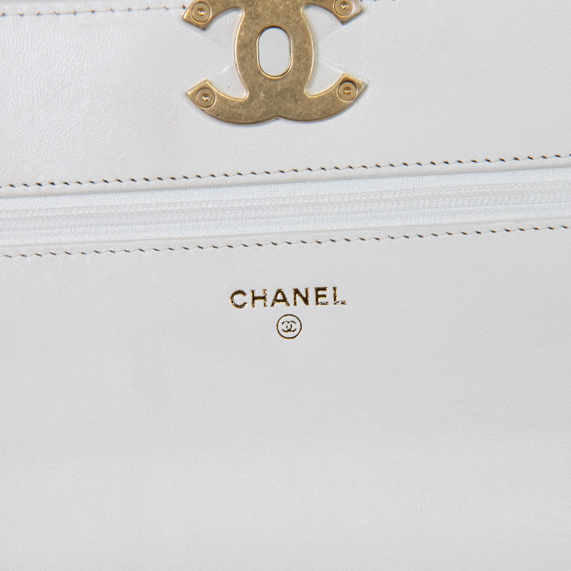 Chanel White Lambskin Quilted Chanel 19 Wallet On Chain