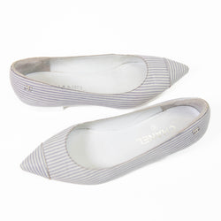 Chanel White/Light Blue Striped Leather Pointed Ballet Flats Size 37