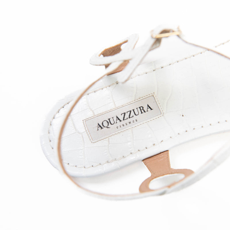 Aquazurra Almost Bare Embossed White Leather Sandals Size 41