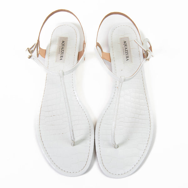 Aquazurra Almost Bare Embossed White Leather Sandals Size 41