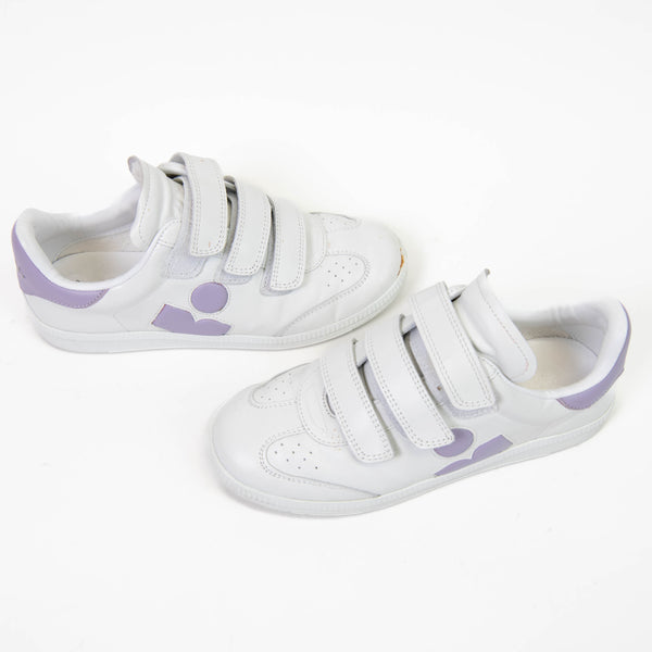 Isabel Marant Beth Leather Sneakers With Branded Heel In White and Purple 36