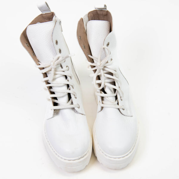 RKO Rylko White Leather Combat Boots Size 37