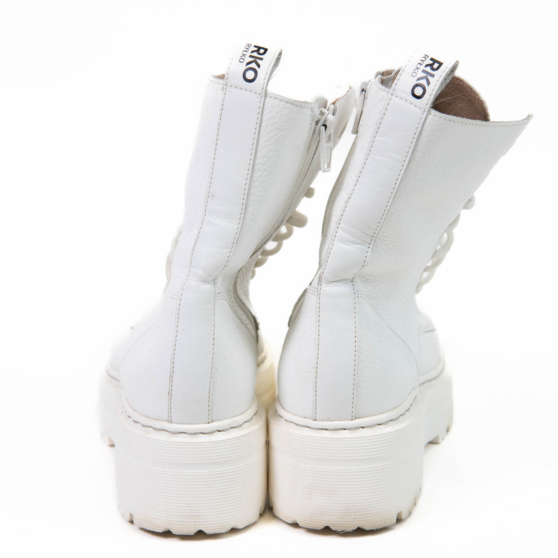 RKO Rylko White Leather Combat Boots Size 37