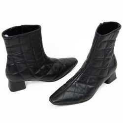 Napoleoni Black Leather Quilted Leather Ankle Boots 38