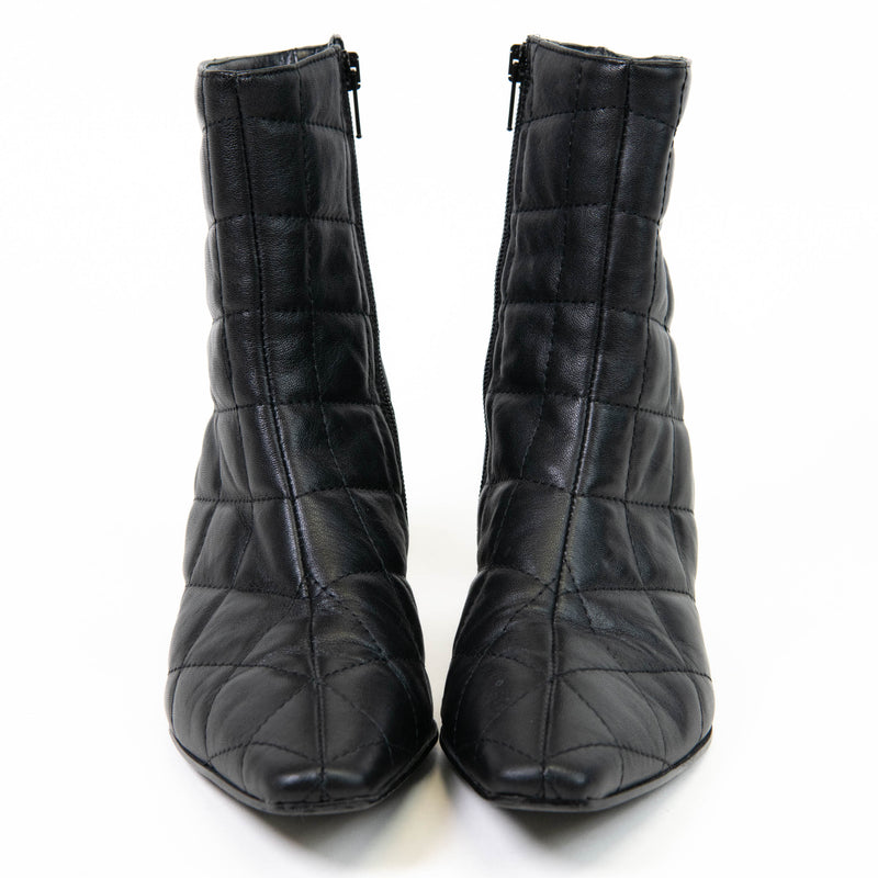 Napoleoni Black Leather Quilted Leather Ankle Boots 38