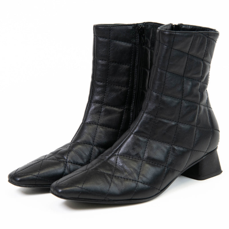 Napoleoni Black Leather Quilted Leather Ankle Boots 38