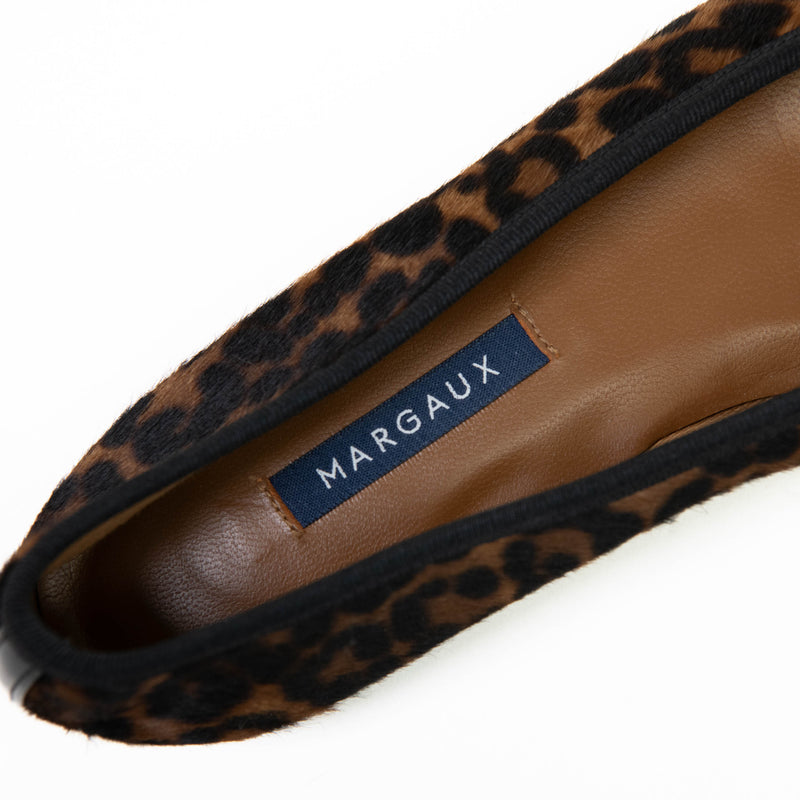 Margaux The Demi Ballet Flats in Cheetah Haircalf Brown Bow Slip On 37