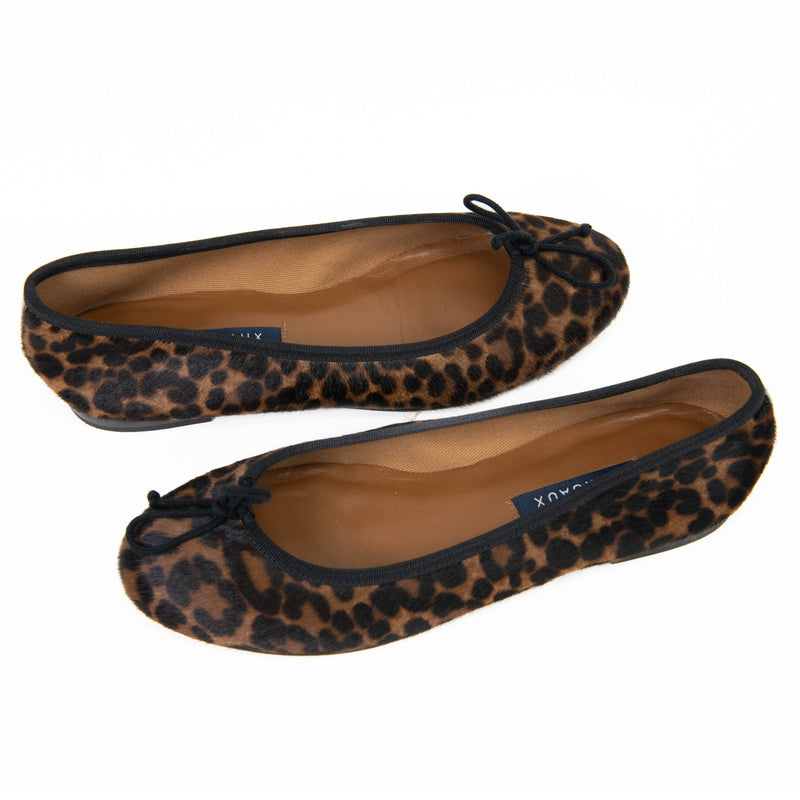 Margaux The Demi Ballet Flats in Cheetah Haircalf Brown Bow Slip On 37