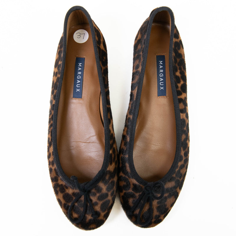 Margaux The Demi Ballet Flats in Cheetah Haircalf Brown Bow Slip On 37