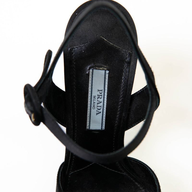 Prada Black Satin Platform Sandals Size 37