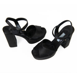 Prada Black Satin Platform Sandals Size 37