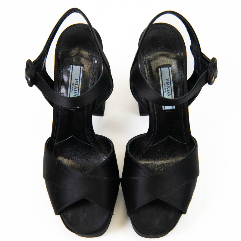 Prada Black Satin Platform Sandals Size 37