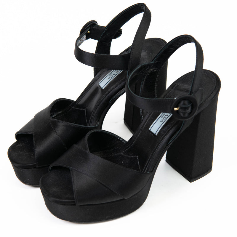 Prada Black Satin Platform Sandals Size 37