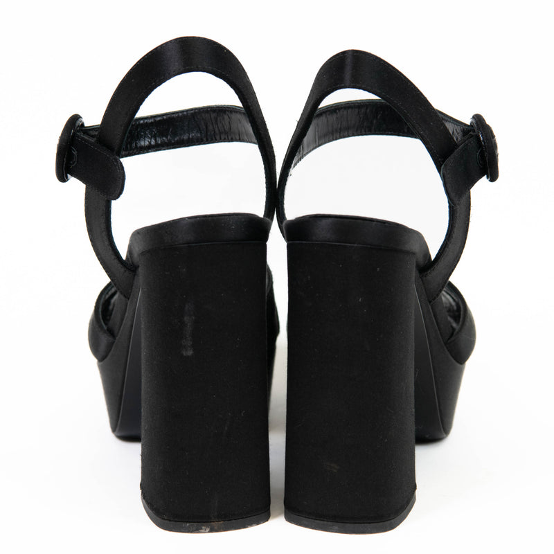 Prada Black Satin Platform Sandals Size 37