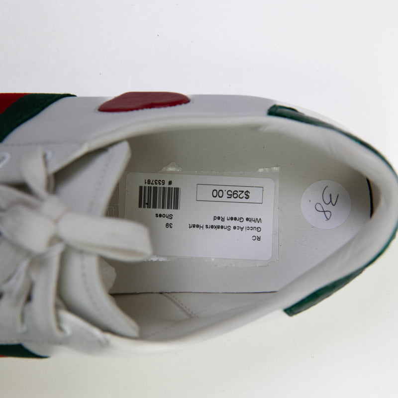 Gucci White Leather Ace Web Heart Detail Lace Up Sneaker Size 39