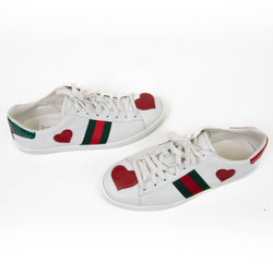 Gucci White Leather Ace Web Heart Detail Lace Up Sneaker Size 39