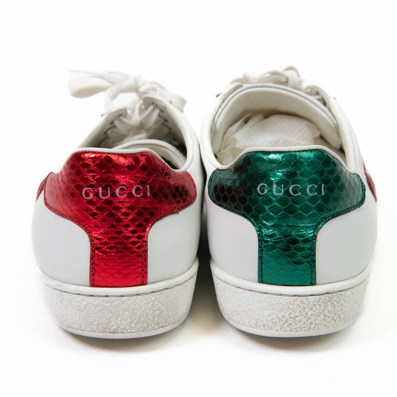 Gucci White Leather Ace Web Heart Detail Lace Up Sneaker Size 39