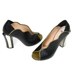 Fendi Black Leather Scalloped Peep Toe Pump 36