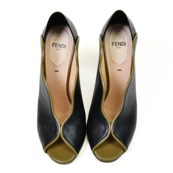 Fendi Black Leather Scalloped Peep Toe Pump 36