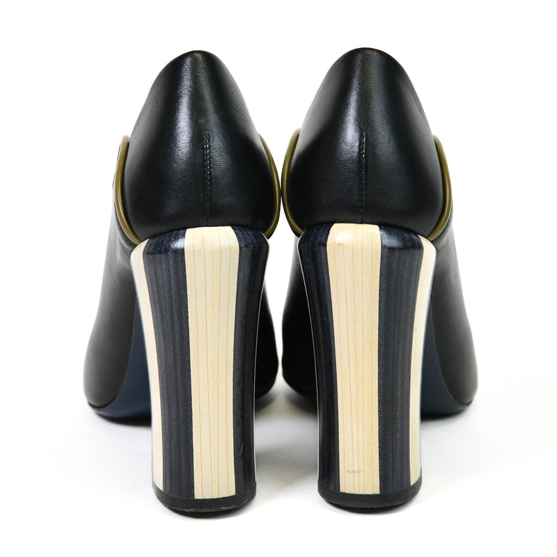 Fendi Black Leather Scalloped Peep Toe Pump 36