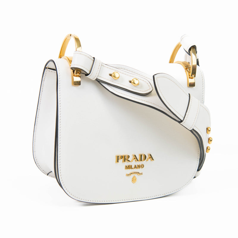 Prada Cream Leather Pionniere Bag Gold Hardware