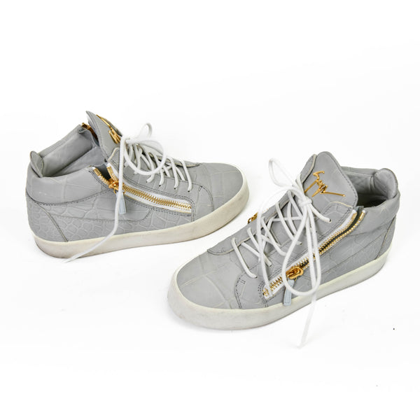 Giuseppe Zanotti Grey Leather High Top Sneakers 37.5