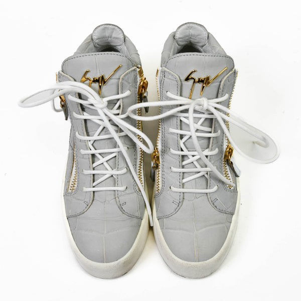 Giuseppe Zanotti Grey Leather High Top Sneakers 37.5