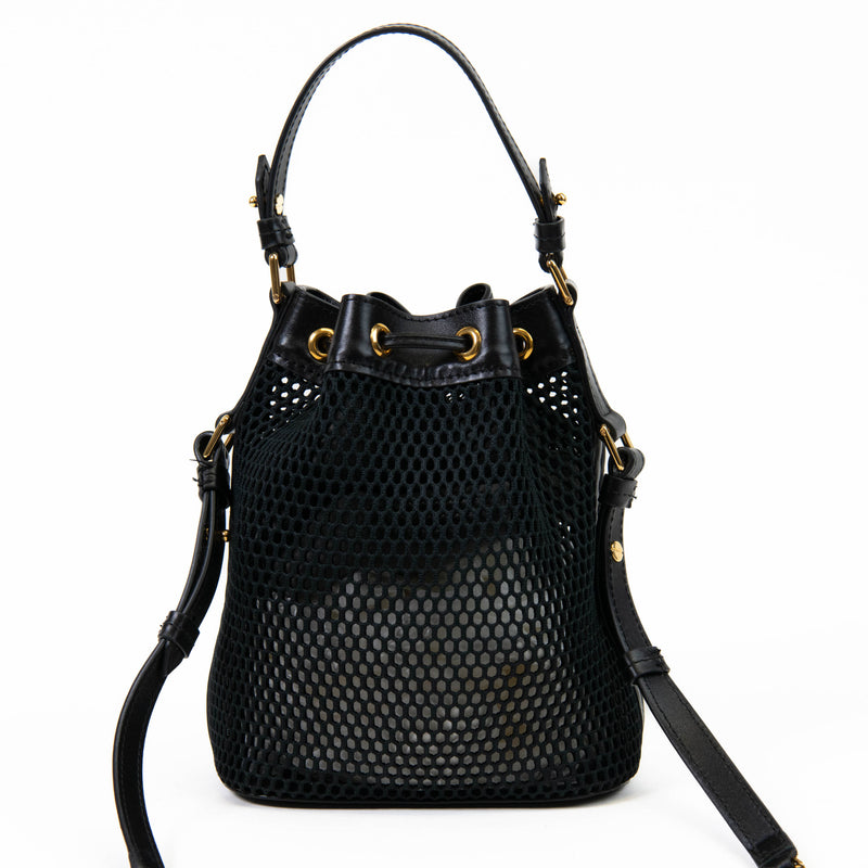 Tom Ford Black Mesh Logo-Patch Disco Bucket Bag